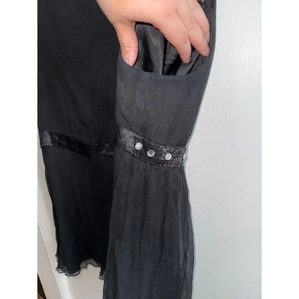 Vtg Y2K Spenser Jeremy Silk Babydoll Top L Black Beaded Rhinestone Chiffon Tank - Picture 6 of 9